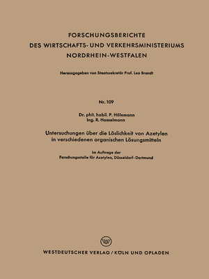 cover image of Untersuchungen über die Löslichkeit von Azetylen in verschiedenen organischen Lösungsmitteln